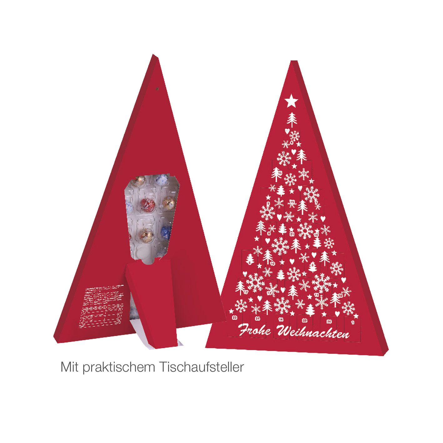Adventskalender Weihnachtsbaum mit Lindt Kugeln und Logo