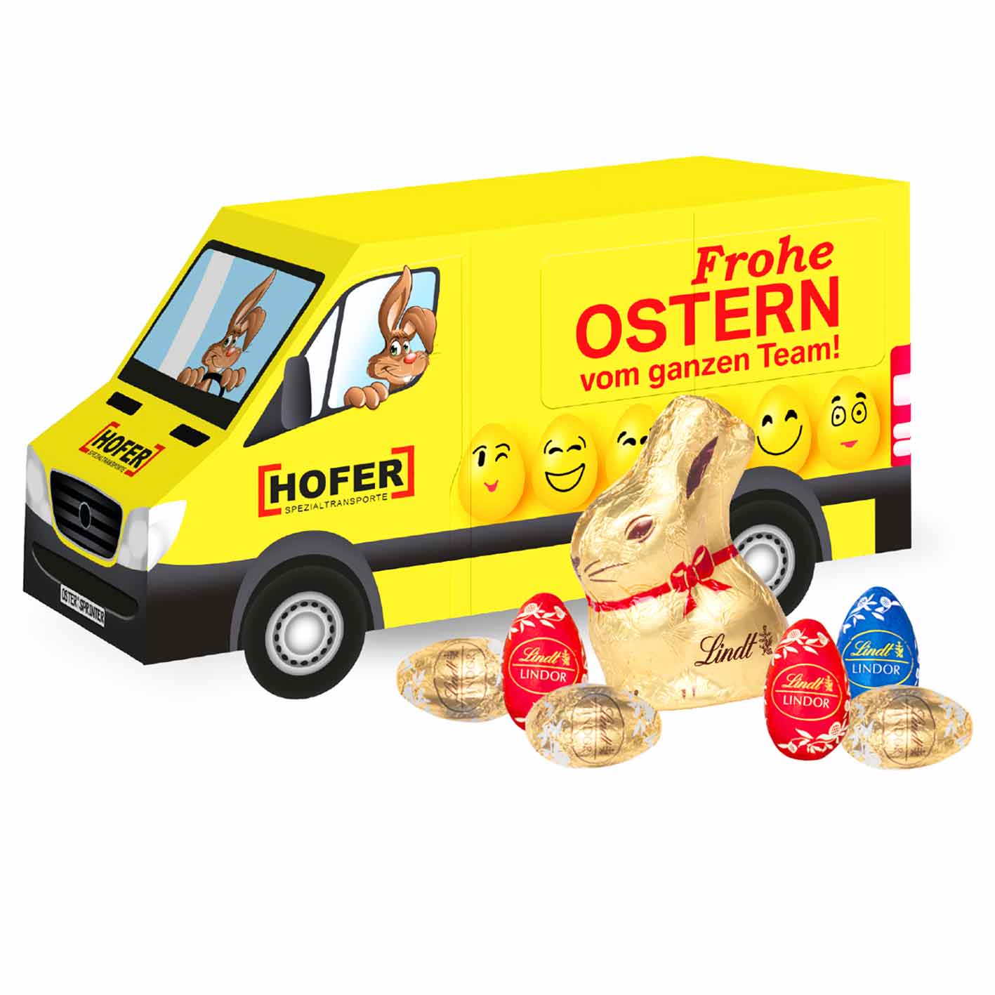 Oster Lieferwagen Lindt bedruckt mit Logo