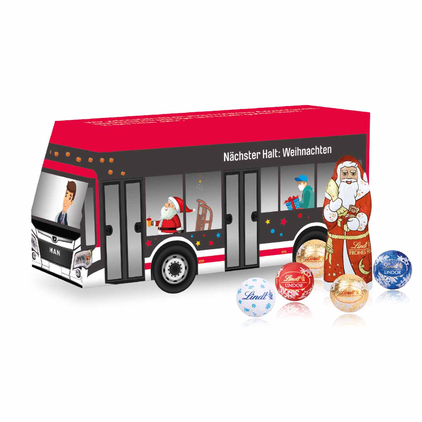 Weihnachtspräsent Bus Lindt mit Logo bedruckt