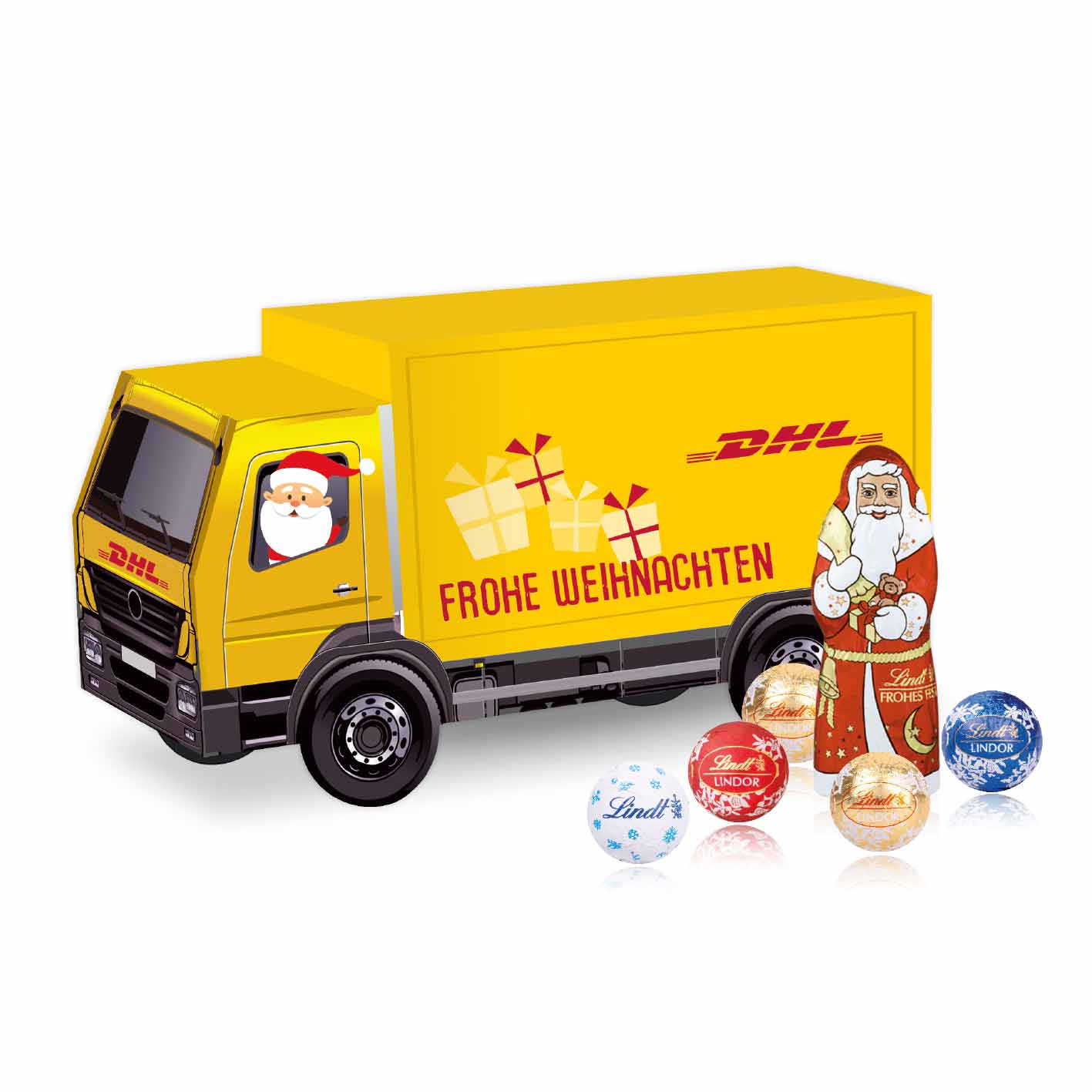 Weihnachtspräsent Lastwagen Lindt mit Logo bedruckt