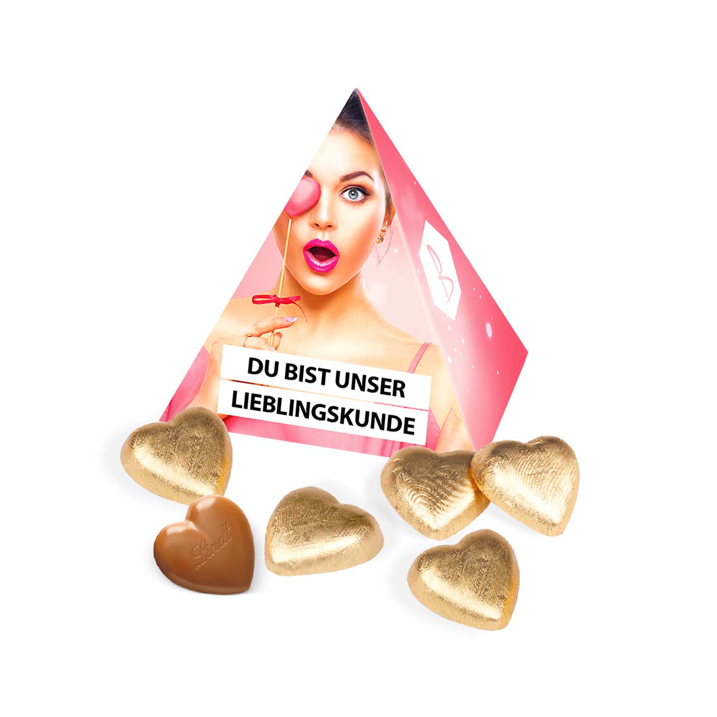 Pyramide Lindt Schokoladenherzen bedruckt mit Logo