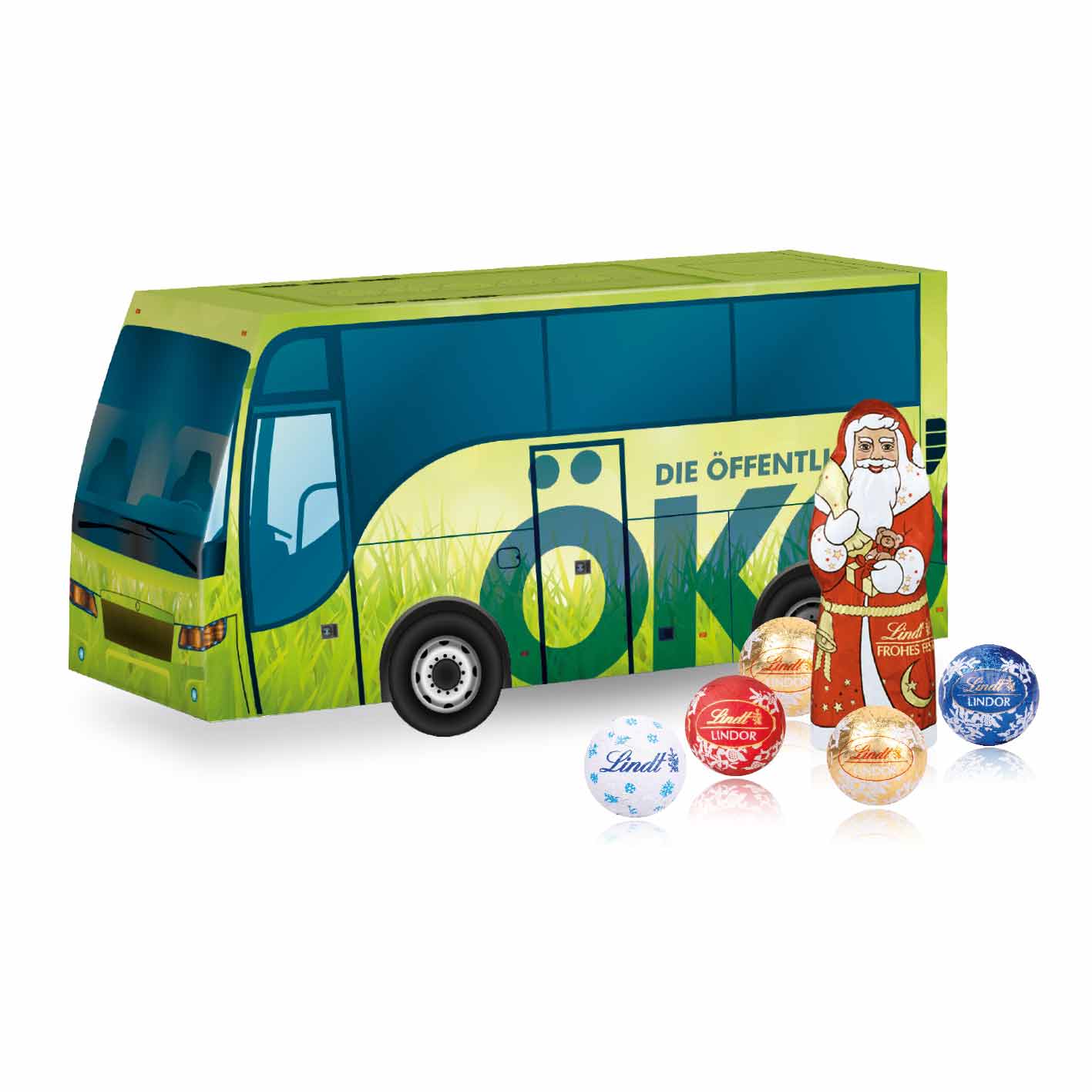 Weihnachtspräsent Bus Lindt mit Logo bedruckt